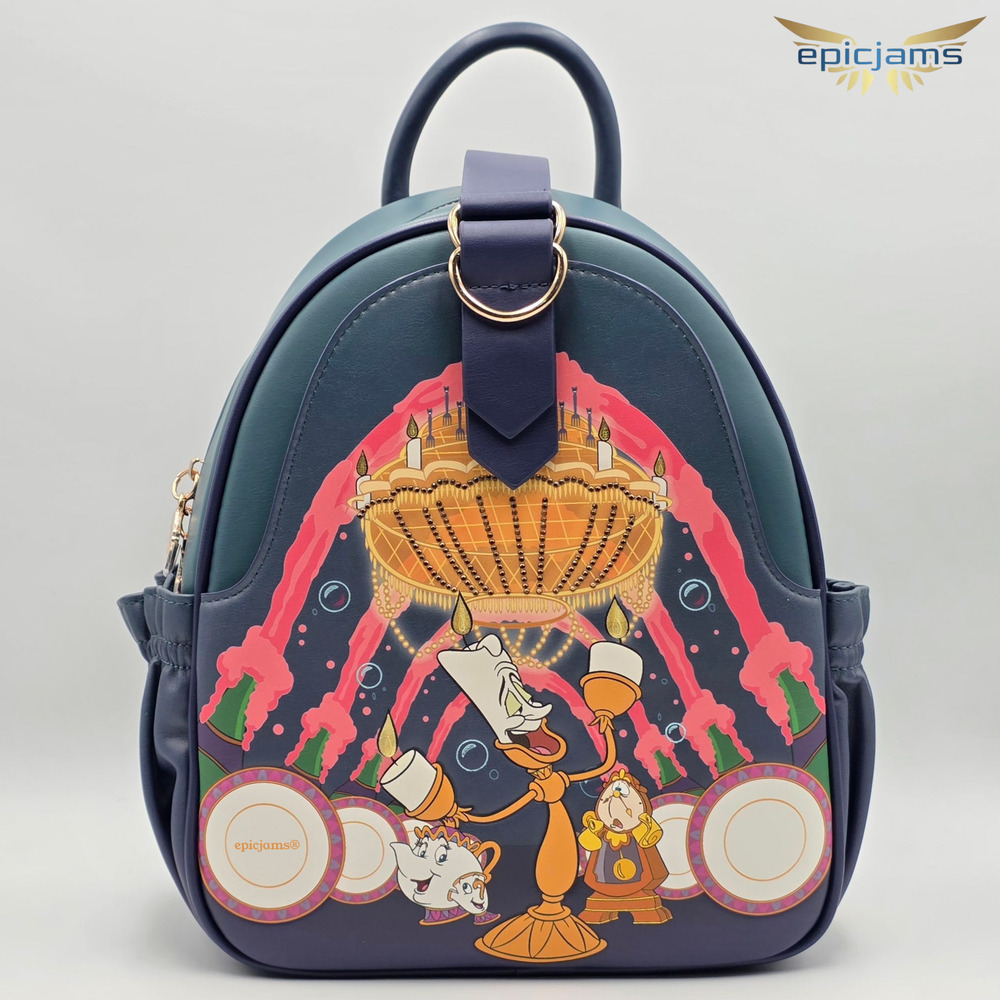 Disney Beauty and the Beast Lumiere Be Our Guest Blue Mini Backpack Bag New